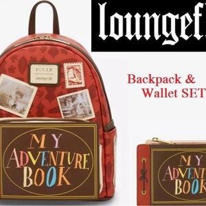 Loungefly Red Adventure Book Backpack and Wallet